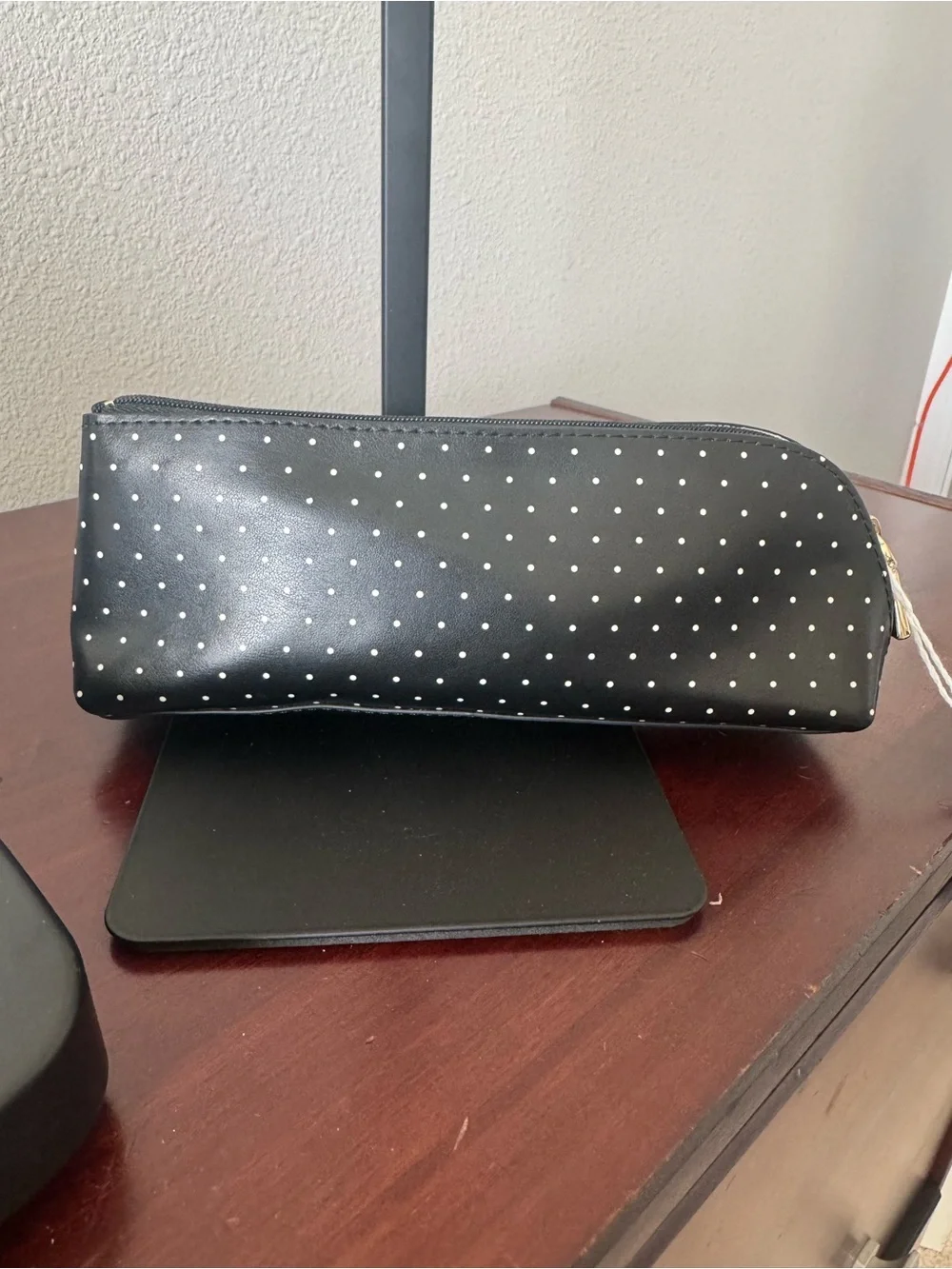 kate spade Black Polka Dot Cosmetic Pouch with Gold Logo